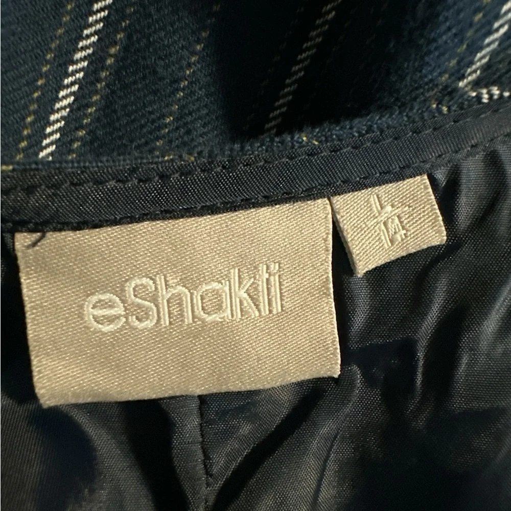 eShakti Navy Blue Striped Midi Dress with Beautiful Embroidery